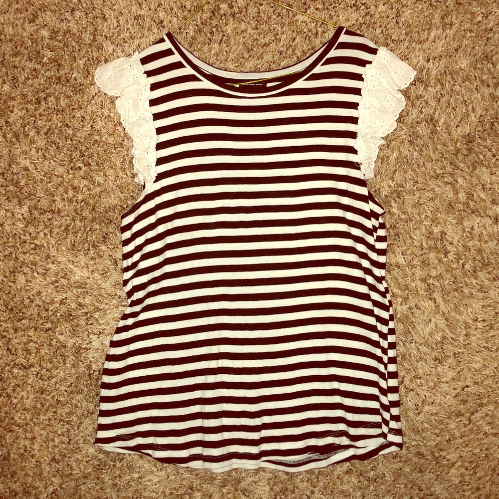 Black and white tank with lace trim on the sleeves